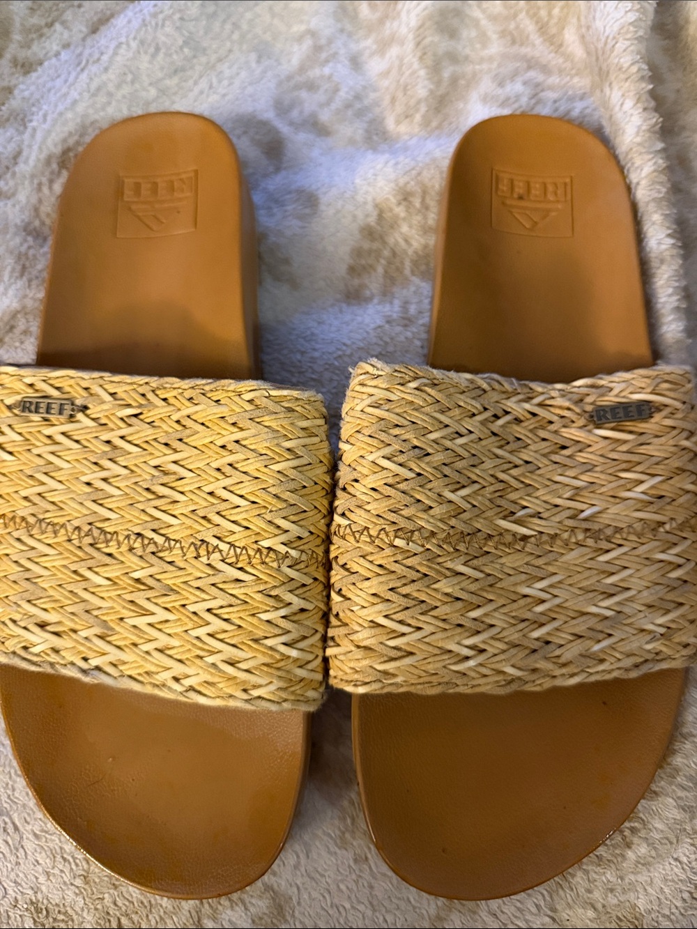 Reef Cushion Scout Braids Natural Tan Woven Straw Slide Sandals